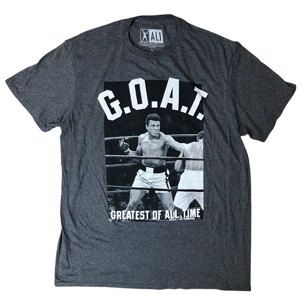 Muhammad Ali T-Shirt Grey Cotton G.O.A.T. Greatest Of All Time Boxing New Size L